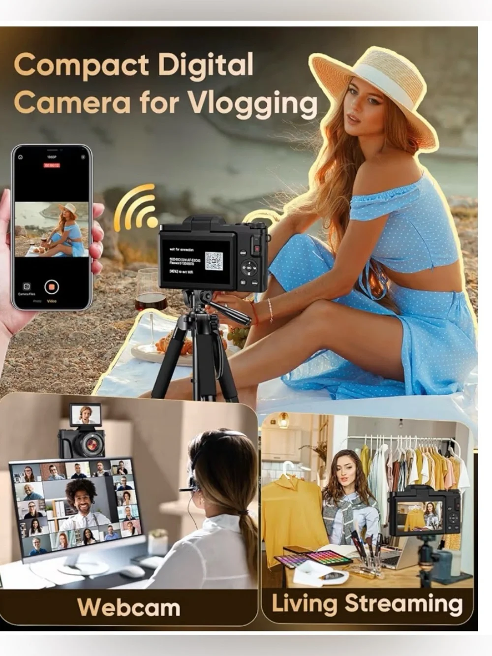 4K Ultra HD Digital Camera with Flip Screen - Black New